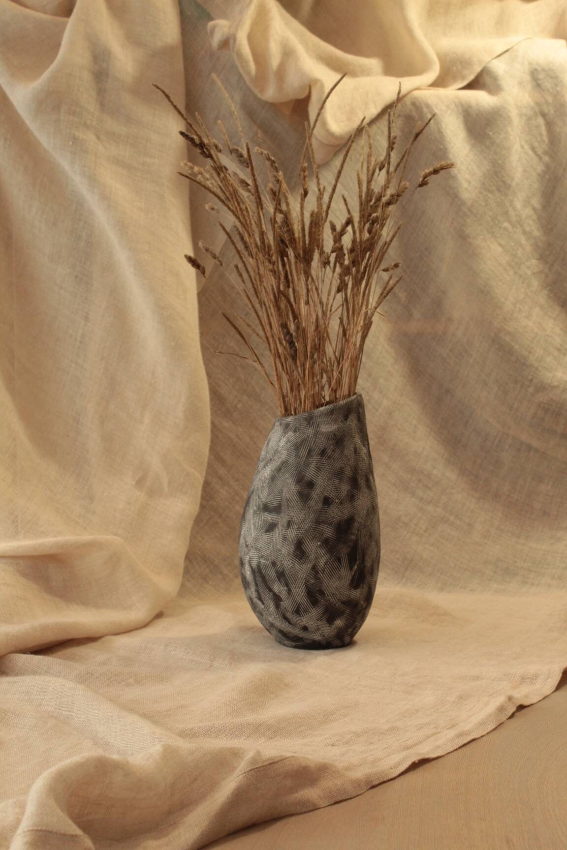 Vase Décoratif en Céramique Fait à La Main, Vase Grès Noir et Blanc, de Décoration Intérieure, d'art