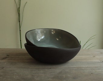 Black and dark sage ceramic bowl, Cereal bowl, Handmade ceramic bowl, Breakfast bowl, Soup bowl, Stoneware bowl, Ramen bowl, Tableware