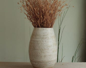 Handmade White Stoneware Vase: Minimalist Ceramic Pottery, Rustic Home Decor, Flower Vase