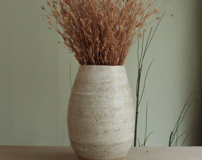 Handmade White Stoneware Vase: Minimalist Ceramic Pottery, Rustic Home Decor, Flower Vase