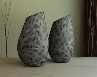 Handmade ceramic decorative vase, Black and white stoneware vase, Home decor vase, Minimal art vase, Interior decoration vase, Flower vase