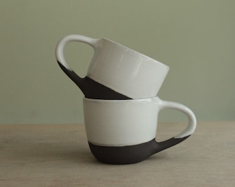 Set of 2 glossy b&w espresso cups, Handmade ceramic mugs, Handmade ceramic cups, Pottery mugs, Stoneware mugs, Small mugs