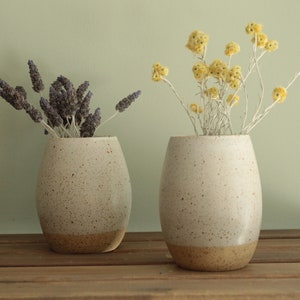 Ceramic vase, Flower vase, Stoneware vase, Minimal Vase, White speckled vase, Handmade ceramic vase image 1