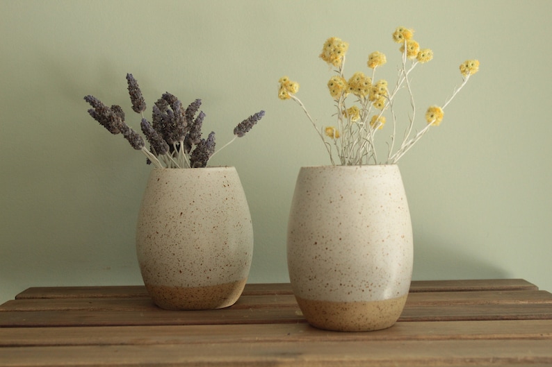 Ceramic vase, Flower vase, Stoneware vase, Minimal Vase, White speckled vase, Handmade ceramic vase image 1