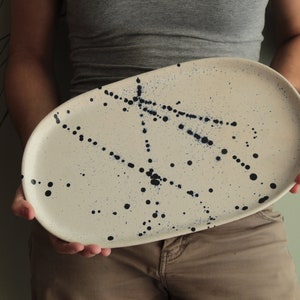 Handmade ceramic serving platter, Cream white plate, Ceramic serveware, Rectangular Cheeseplatter, Stoneware serving tray, Handmade dish
