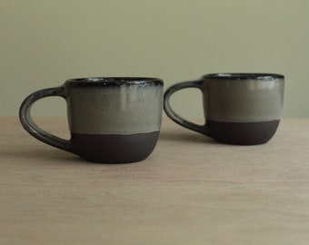 Set of 2 espresso cups, Dark sage coffee cups, Handmade ceramic mugs, Handmade ceramic cups, Pottery mugs, Stoneware mugs, Small coffee mugs
