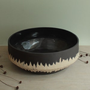 Large decorative/serving ceramic bowl with stripe, Handmade stoneware bowl, Big bowl, Black bowl, Home decor,Ceramic centerpiece, Salad bowl image 2