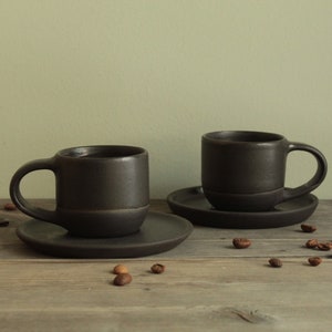 Set of 2 espresso cups, Black coffee cups, Handmade ceramic mugs, Handmade ceramic cups, Pottery mugs, Stoneware mugs, Small coffee mugs