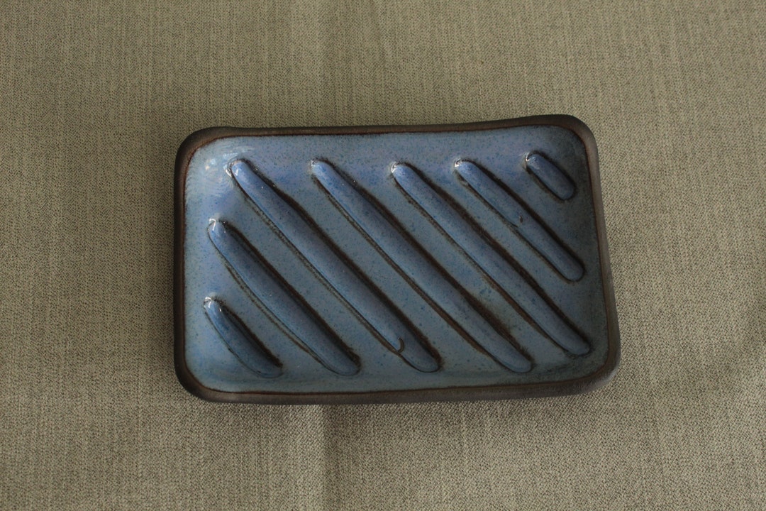 Blue Handmade Ceramic Soap Dish, Stoneware Soap Dish, Black and White