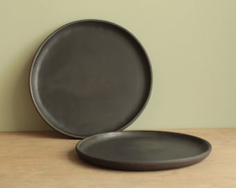 Set of 2 ceramic side plates, Handmade ceramic plates, Tableware, Total black plate, Modern dinner set, Serving plate, Pottery dinnerware,