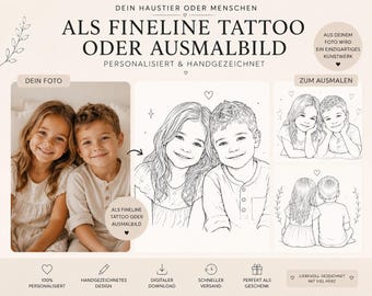 Tu mascota o persona como tatuaje de líneas finas o página para colorear | 5 diseños personalizados | Descarga digital
