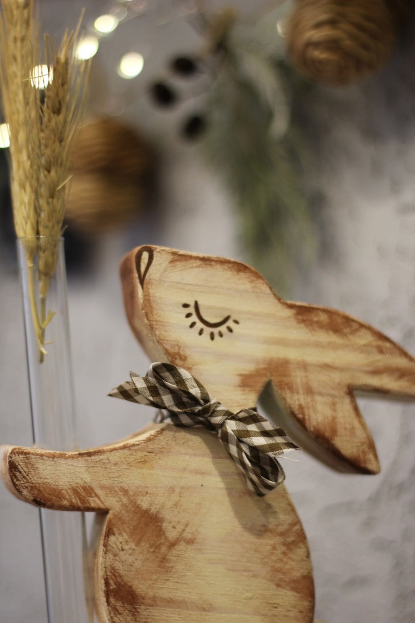 Wooden Bunny with a Flask. Small Vase. Home Decor. Wood Decor. Etsy