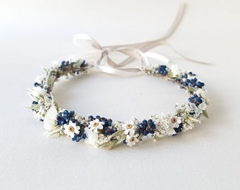 Couronne de cheveux de communion | Maïs bleu | Couronne de bougies | Fleurs séchées | Fille | Cheveux de couronne de fleurs | Accessoires pour cheveux | Couronne de fleurs