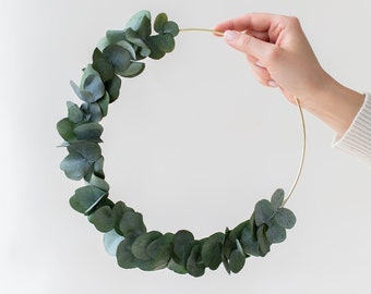 Gedroogde bloemenkrans eucalyptus | | Woondecoratie | Hoepel | Metalen ring