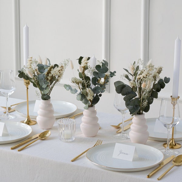Tischdekoration Hochzeit | Trockenblumenstrauß | Eukalyptus | Tischdeko Set | Tischstrauß | Wohndekor