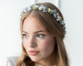 Haarkranz Trockenblumen | Blau | Hochzeit | Braut | Blumenkranz Haare | Haarschmuck | Haarreif