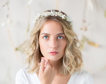 Couronne de cheveux fleurs séchées | Ivoire | mariage | Mariée | Cheveux de couronne de fleurs | Accessoires pour cheveux | Bandeau | Blanc