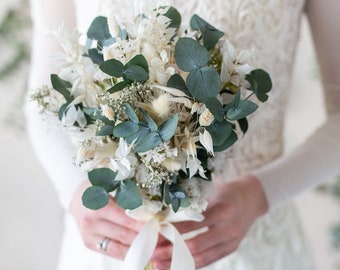 Bouquet de mariée fleurs séchées | Eucalyptus | mariage | Bouquet de mariage | bureau d'état civil | Vert