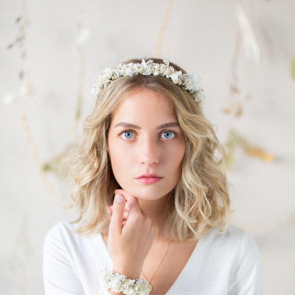 Haarkranz Trockenblumen | Ivory | Hochzeit | Braut | Blumenkranz Haare | Haarschmuck | Haarreif | Weiß
