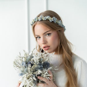 Accesorios para el cabello Corona de pelo Diadema ramo de novia Peine Flores secas Para la novia Estilo Océano Azul imagen 4