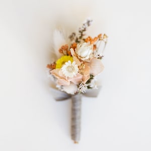 Boutonniere Groom Peach Style Badge Dried flowers Wedding guests Wedding image 1