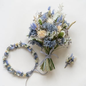 Wedding set of 2 or 3 blue | Hair wreath | Bridal bouquet | Pin | Hair comb - For bride & groom