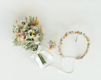 Wedding set of 2 or 3 Summer Breeze | Hair wreath | Headband | Bridal bouquet | Pin | Comb | Hairpins - For bride & groom