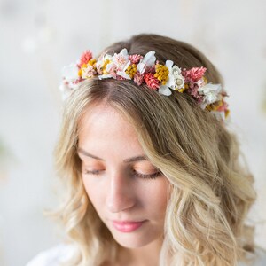 Hair wreath dried flowers Pink Flamingo wedding Bride Flower wreath hair Hair accessories Headband image 7