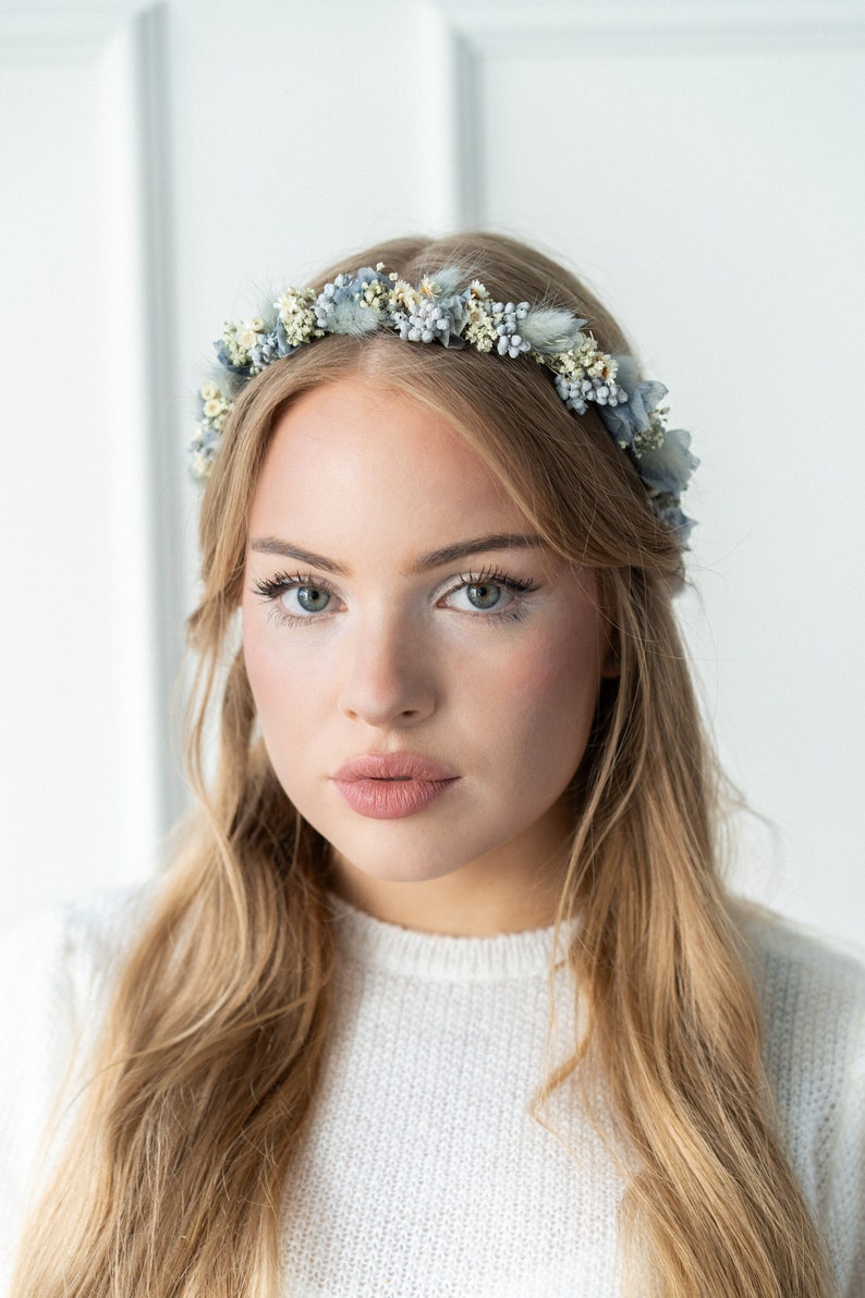 Accesorios para el cabello Corona de pelo Diadema ramo de novia Peine Flores secas Para la novia Estilo Océano Azul imagen 2