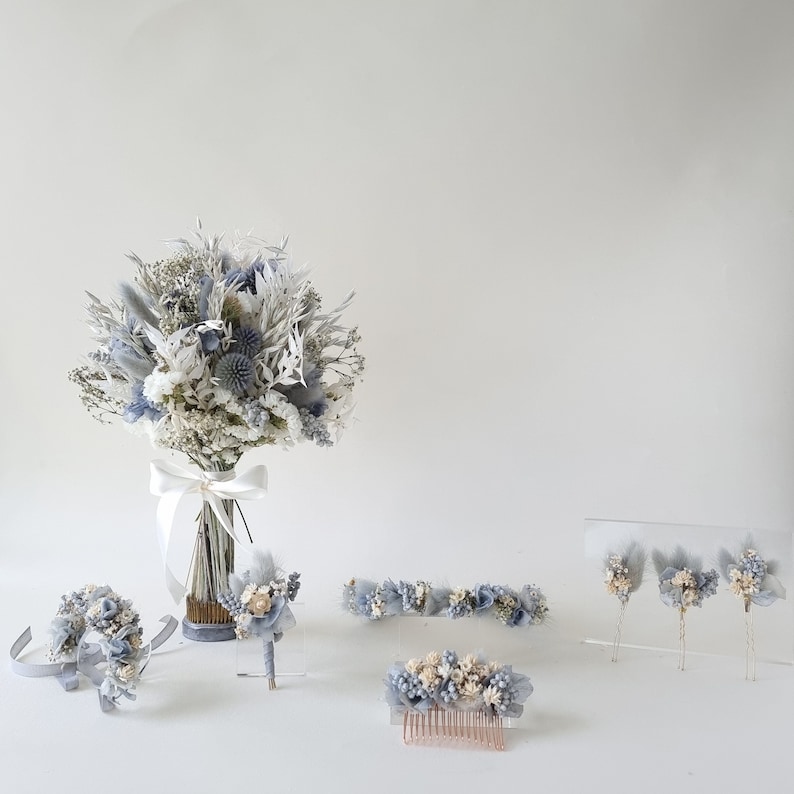 Haarschmuck Haarkranz Haarreif Brautstrauß Kamm Trockenblumen Für Braut Style Blue Ocean Bild 8