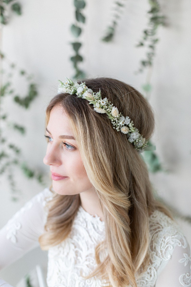 Peigne à cheveux fleurs séchées Douce Ann Accessoires pour cheveux Mariée mariage Vert blanc image 6