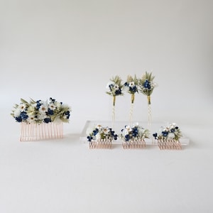 Hair accessories dried flowers Dark Blue Corn Hairpins Hair comb Bride Wedding Mini: 3er Set