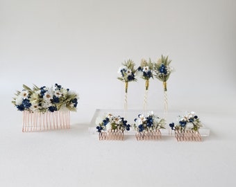 Accessoires cheveux fleurs séchées | Maïs bleu foncé | Épingles à cheveux | Peigne à cheveux | Mariée | Mariage