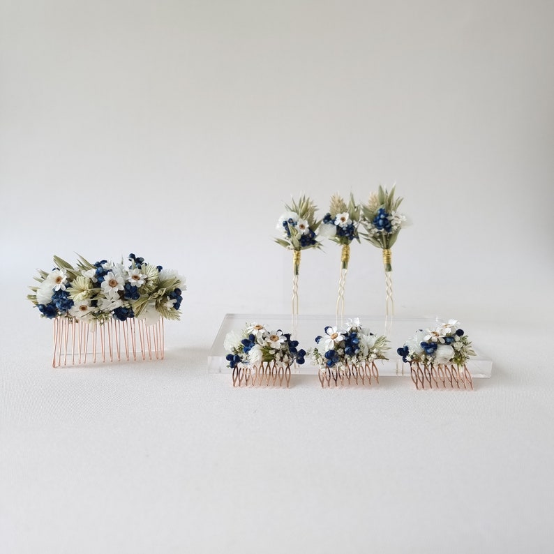 Hair accessories dried flowers Dark Blue Corn Hairpins Hair comb Bride Wedding Mini: 3er Set