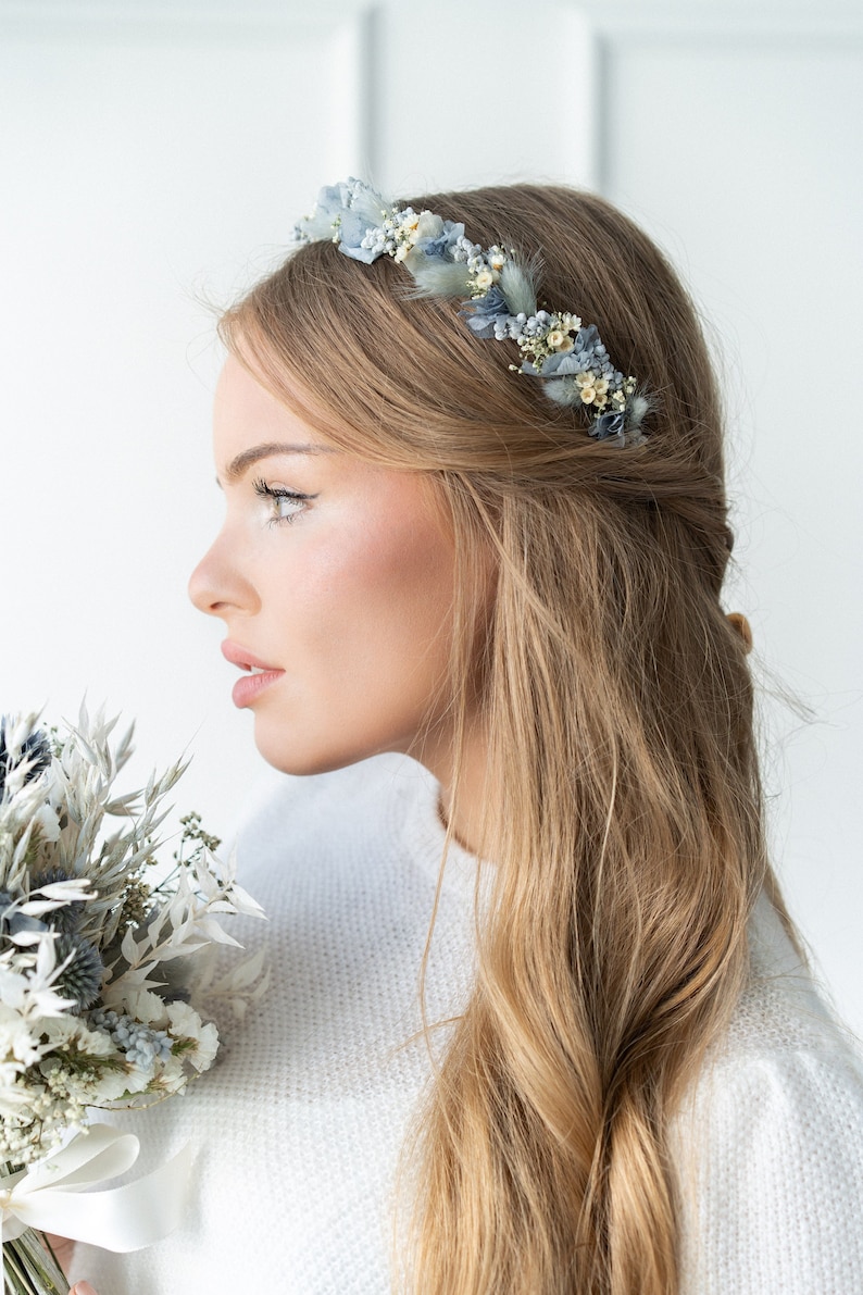 Hair accessories Hair wreath Headband Bridal bouquet Comb Dried flowers For bride Style Blue Ocean Haarreif