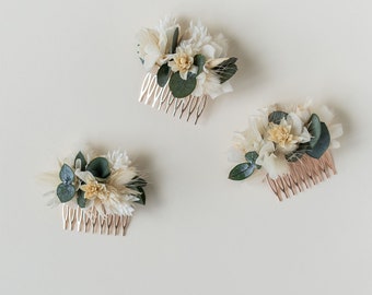 Peigne à cheveux fleurs séchées | Eucalyptus | Accessoires pour cheveux | Mariée | mariage | Vert blanc