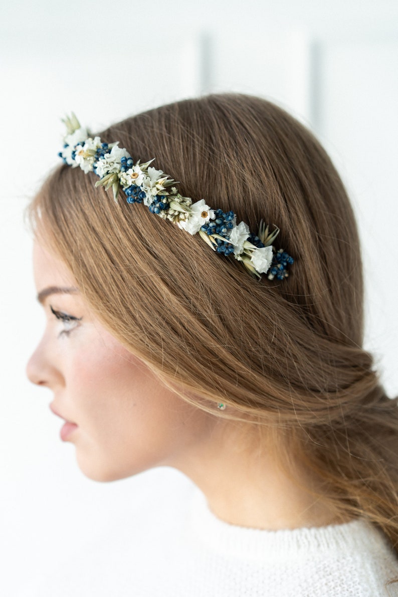 Hair accessories dried flowers Dark Blue Corn Hairpins Hair comb Bride Wedding image 5