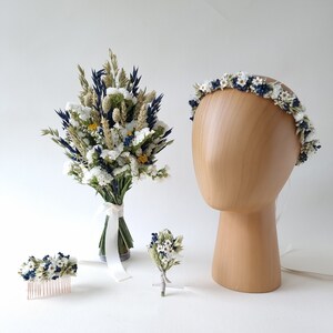 Haaraccessoires gedroogde bloemen Donkerblauwe maïs Haarspelden Haarkam Bruid Bruiloft afbeelding 8