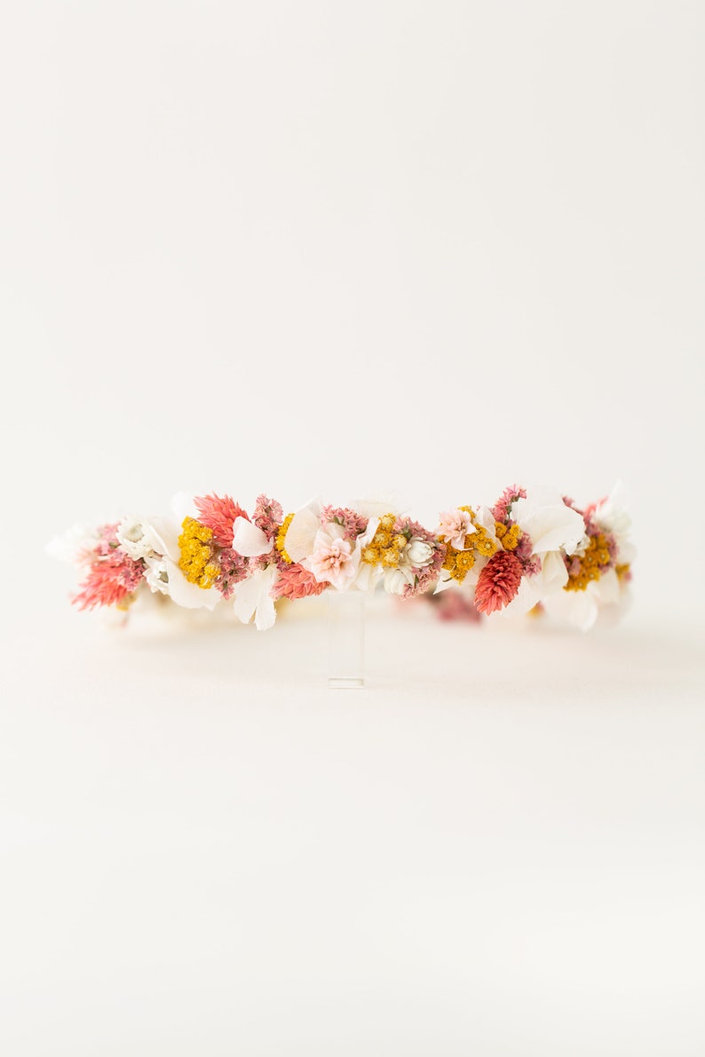 Hair wreath dried flowers Pink Flamingo wedding Bride Flower wreath hair Hair accessories Headband image 4