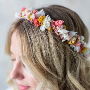 Hair wreath dried flowers Pink Flamingo wedding Bride Flower wreath hair Hair accessories Headband image 8