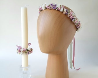 Kommunion Haarkranz  | Soft Pink | Kerzenkranz | Trockenblumen | Mädchen | Blumenkranz Haare | Haarschmuck | Blumenkrone