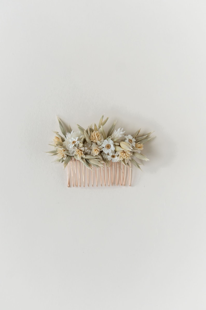 Peigne à cheveux fleurs séchées Douce Ann Accessoires pour cheveux Mariée mariage Vert blanc image 1