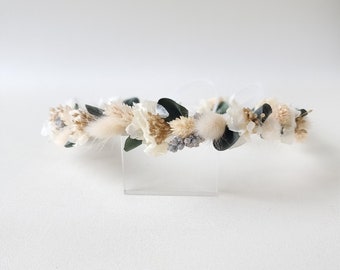 Hair wreath dried flowers | Eucalyptus Elegance | Gold & Gray | wedding | Bride | Flower wreath hair | Hair accessories | Headband