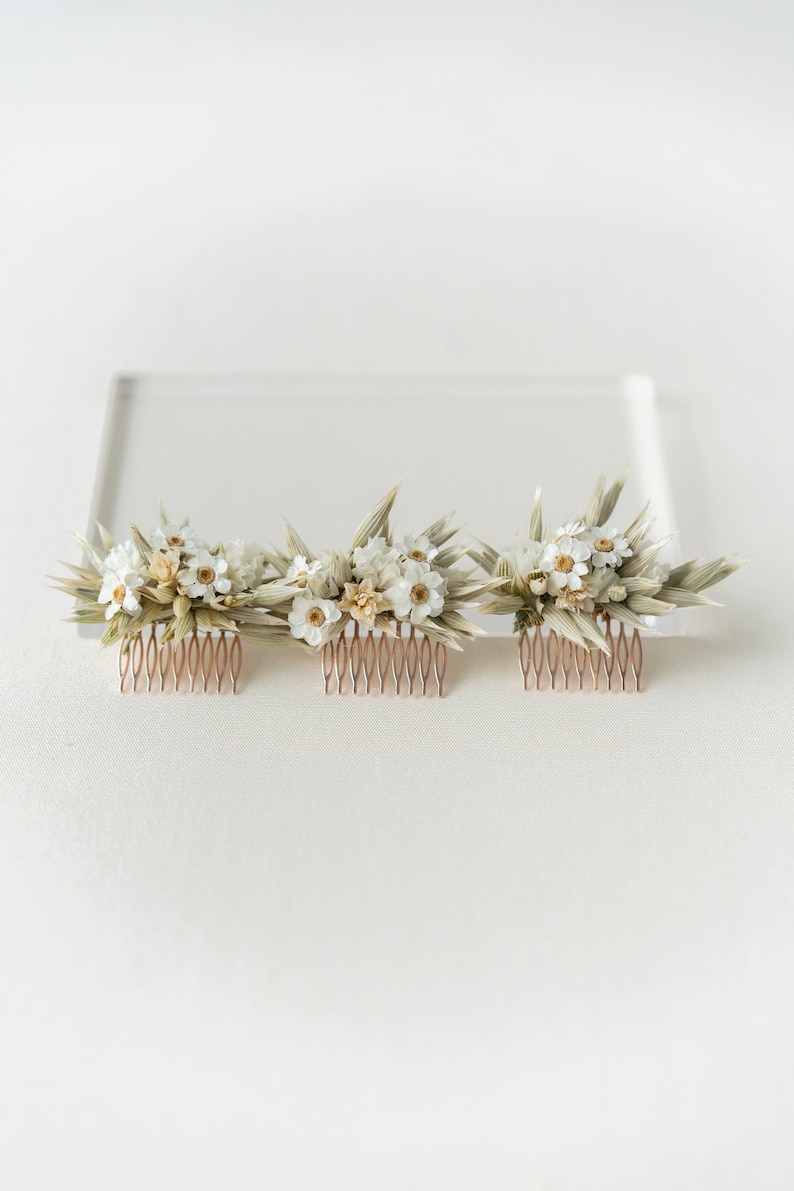 Peigne à cheveux fleurs séchées Douce Ann Accessoires pour cheveux Mariée mariage Vert blanc image 4