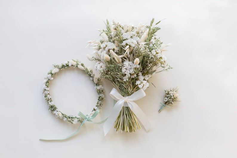 Peigne à cheveux fleurs séchées Douce Ann Accessoires pour cheveux Mariée mariage Vert blanc image 8