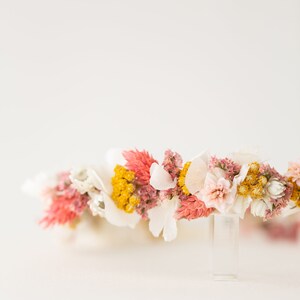 Hair wreath dried flowers Pink Flamingo wedding Bride Flower wreath hair Hair accessories Headband image 5