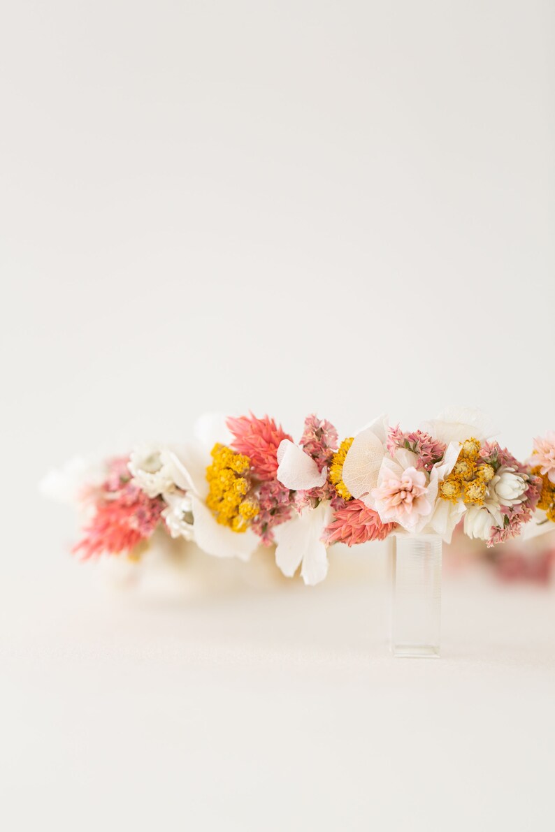 Hair wreath dried flowers Pink Flamingo wedding Bride Flower wreath hair Hair accessories Headband image 5