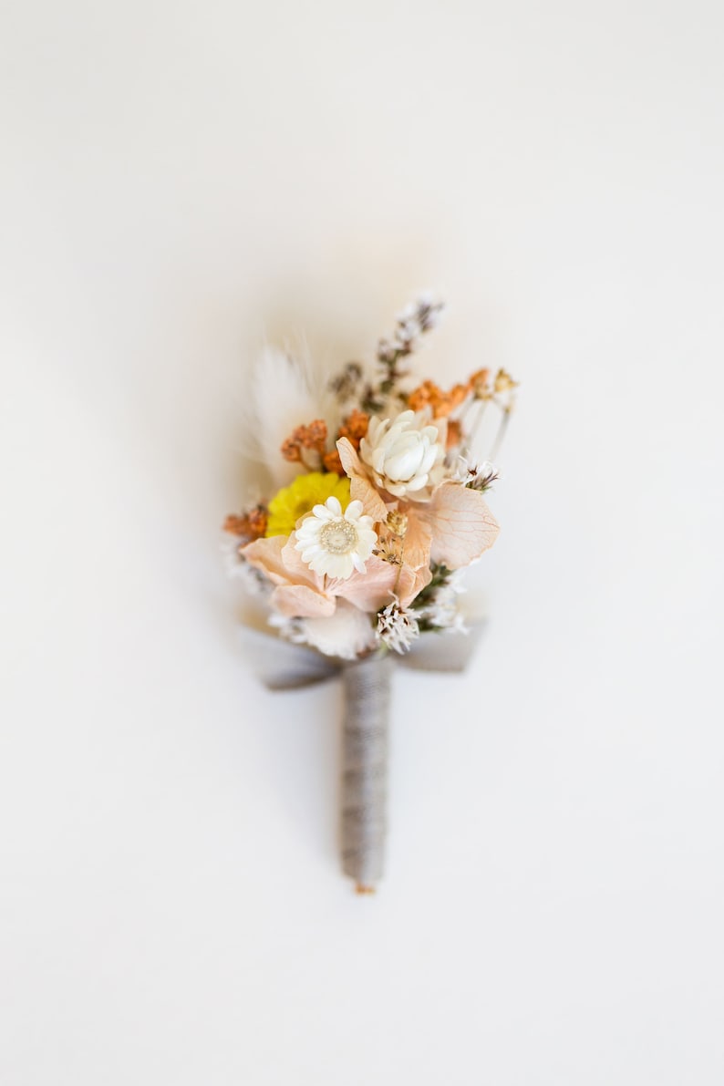 Boutonniere Groom Peach Style Badge Dried flowers Wedding guests Wedding image 1