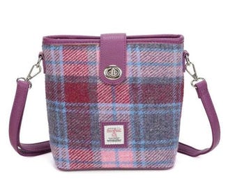 Harris Tweed Fuchsia Tartan Crossbody Bucket Style Bag