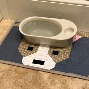One of a kind Handmade Quilted Washable Pet Dog Feeding Placemat//dog face patchwork quilt block
